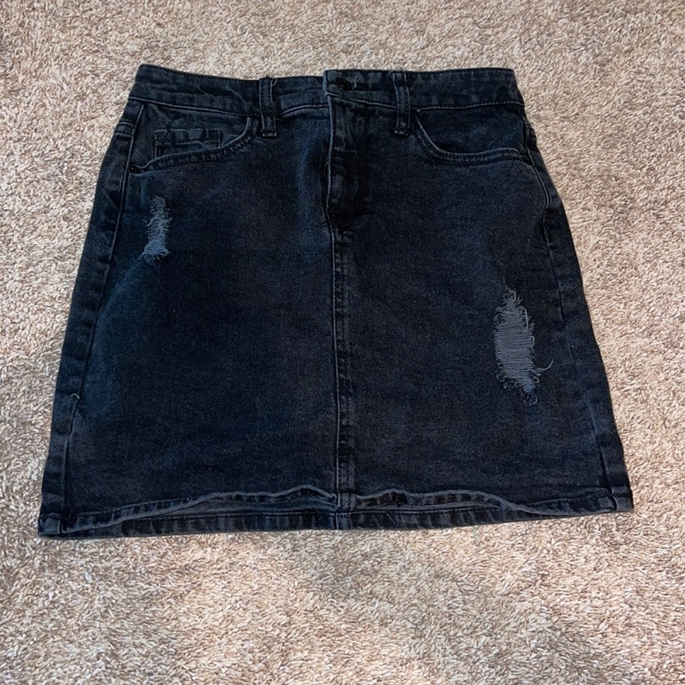 Denim Black Mini Skirt w/ Rips